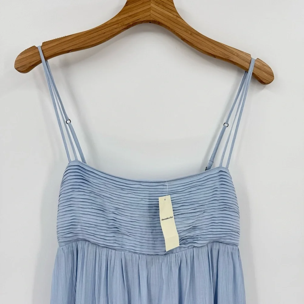 Abercrombie & Fitch Crinkle Textured Maxi Dress in Blue Large Petite NWT *flaw